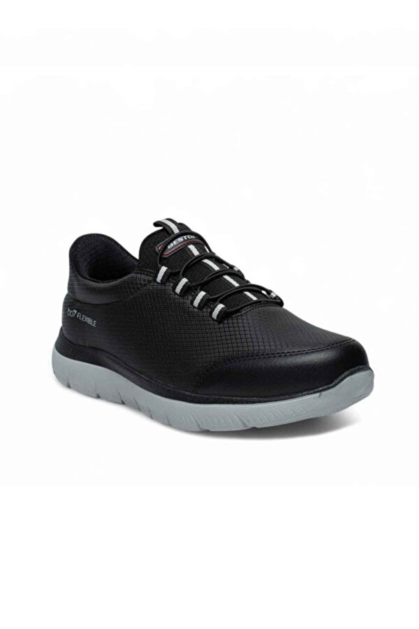 Best Of 2012-26 Baskı Deri Anatomik Slip On Erkek Sneaker Siyah-Buz