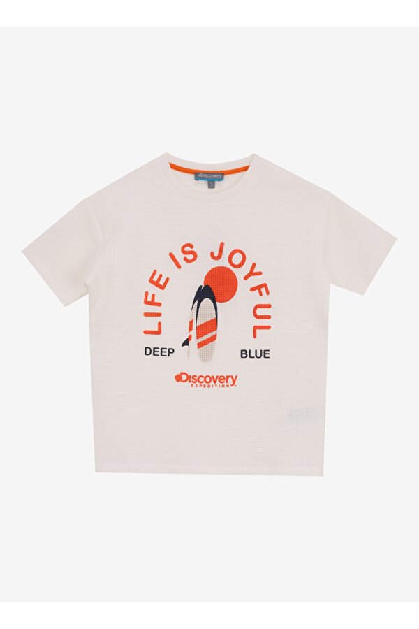Baskılı Kırık Beyaz Erkek Çocuk T-Shirt D5SB-TST3253