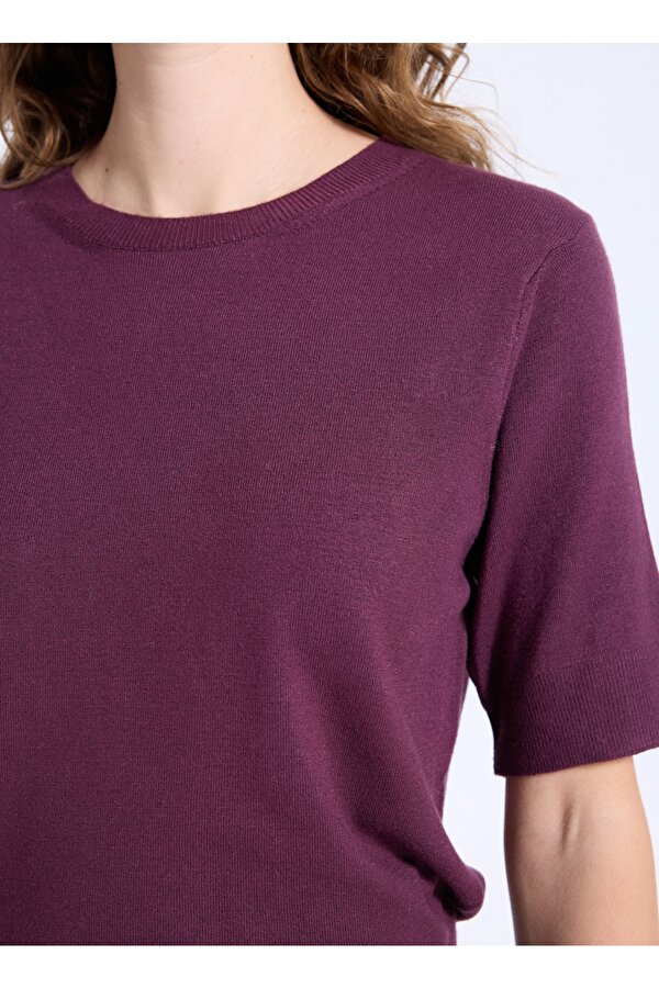 Jeep Bisiklet Yaka Basic Düz Örgü Desenli Mürdüm Kazak Kadın J5WL-KZK7130