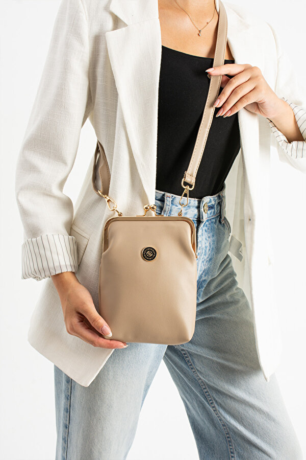 Sanmoris SN 1433 BURSLU KADIN OMUZ ÇANTASI KLİPSLİ EL ÇANTASI ÇAPRAZ ÇANTA KUM