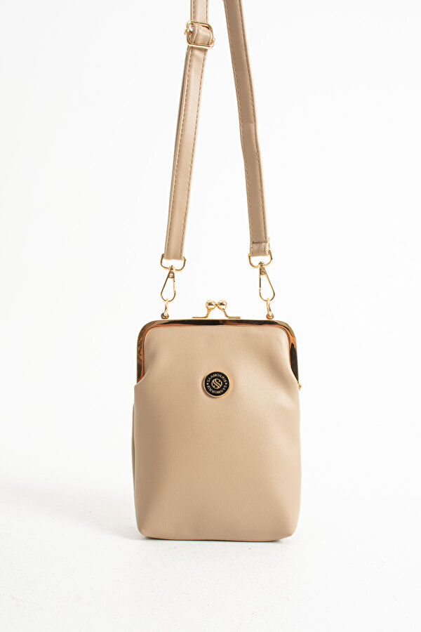 Sanmoris SN 1433 BURSLU KADIN OMUZ ÇANTASI KLİPSLİ EL ÇANTASI ÇAPRAZ ÇANTA KUM