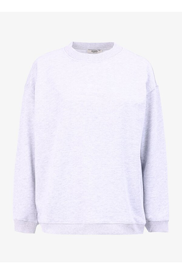 People by Fabrika Bisiklet Yaka Baskılı Gri Melanj Kadın Sweatshırt PBF4WL-SWT5631