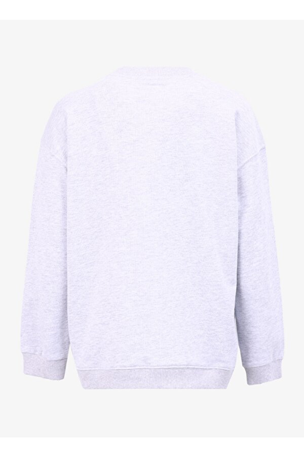 People by Fabrika Bisiklet Yaka Baskılı Gri Melanj Kadın Sweatshırt PBF4WL-SWT5631