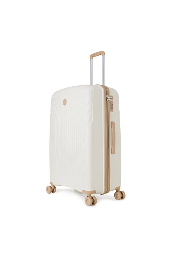 United Colors of Benetton Benetton 8015 Büyük Boy  Polipropilen Kırılmaz Valiz  Tekerlekli Valiz KEMİK ŞAMPANYA