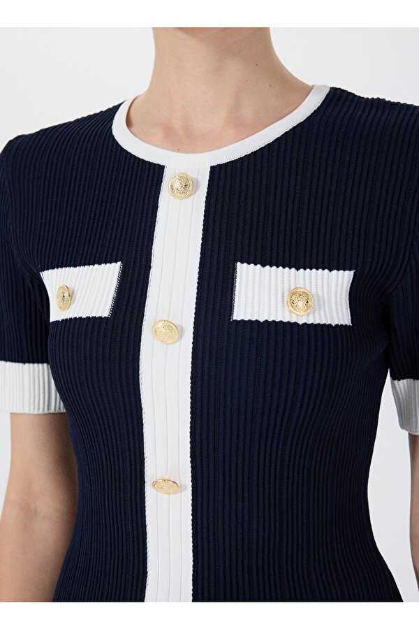 Fabrika Bisiklet Yaka Düz Lacivert Kadın Bluz F5SL-BLZ0006