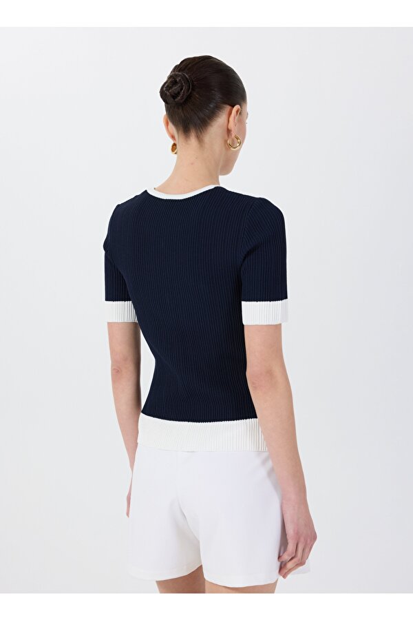 Fabrika Bisiklet Yaka Düz Lacivert Kadın Bluz F5SL-BLZ0006