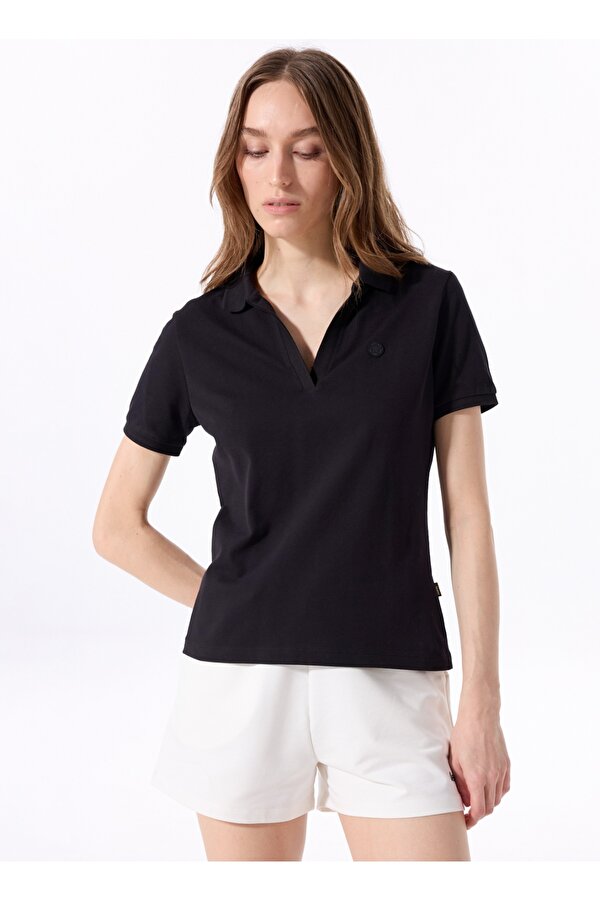 Jeep Düz Siyah Kadın Polo T-Shirt
