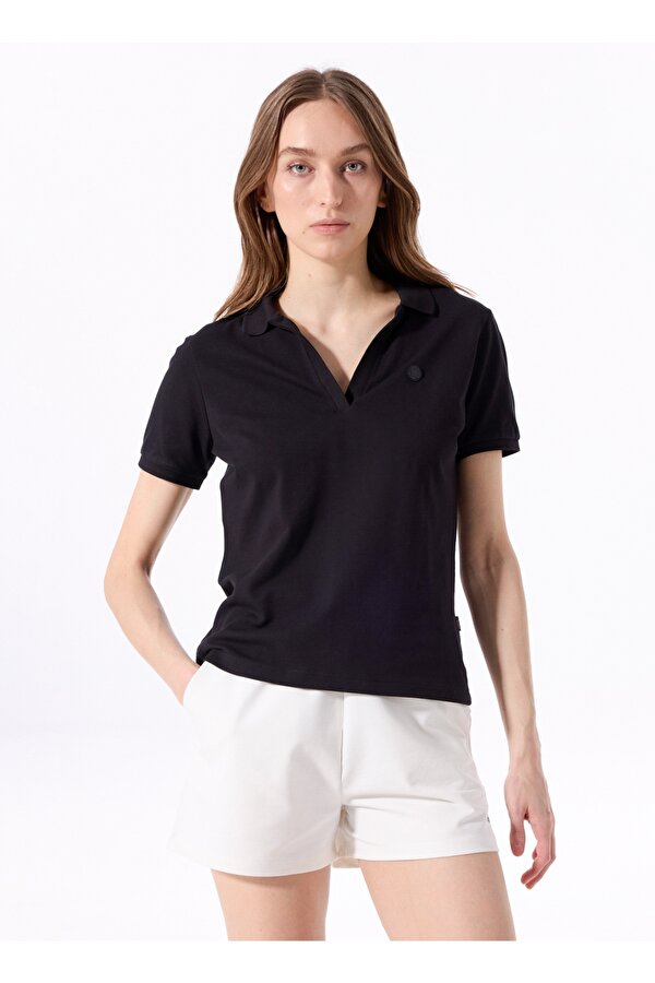 Jeep Düz Siyah Kadın Polo T-Shirt