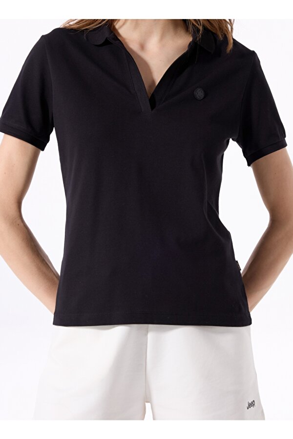 Jeep Düz Siyah Kadın Polo T-Shirt