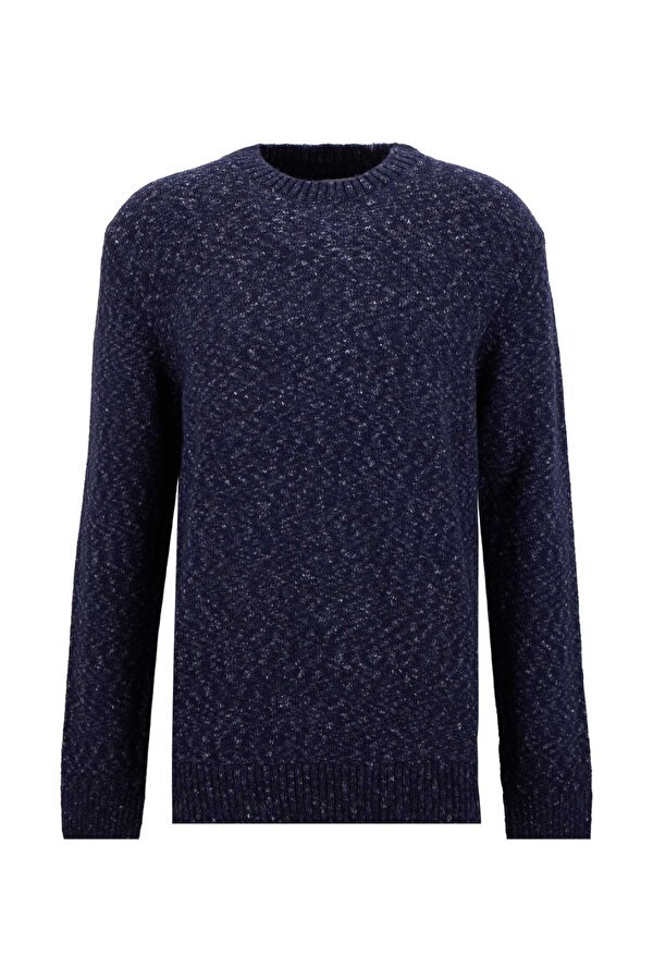 Jeep Bisiklet Yaka Relaxed Düz Örgü Desenli Lacivert Erkek Kazak J5WM-KZK7867