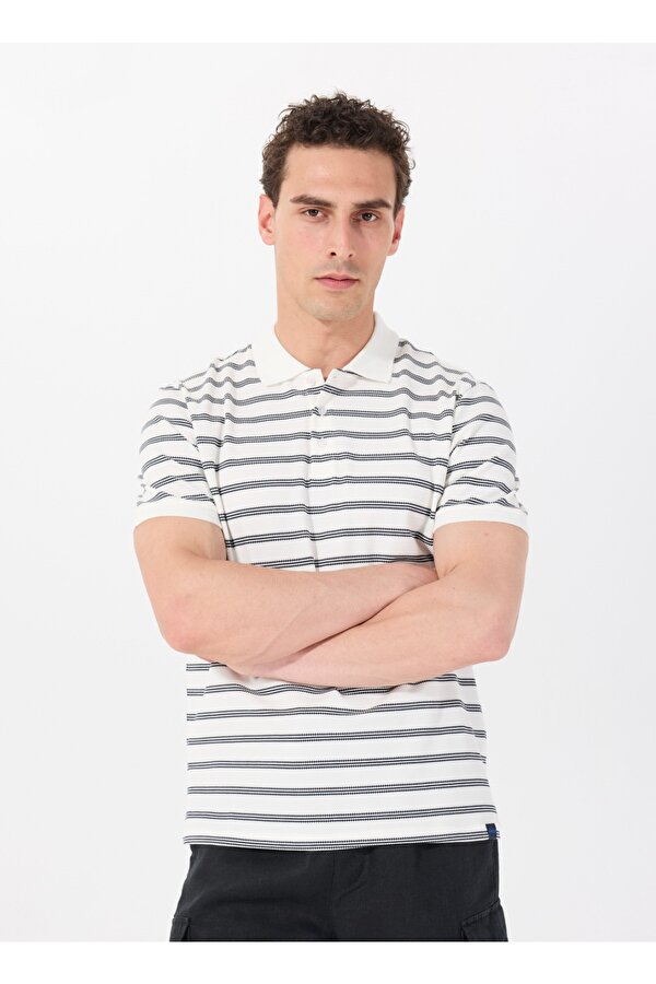 Jeep Çizgili Beyaz Erkek Polo T-Shirt J5SM-TST7383