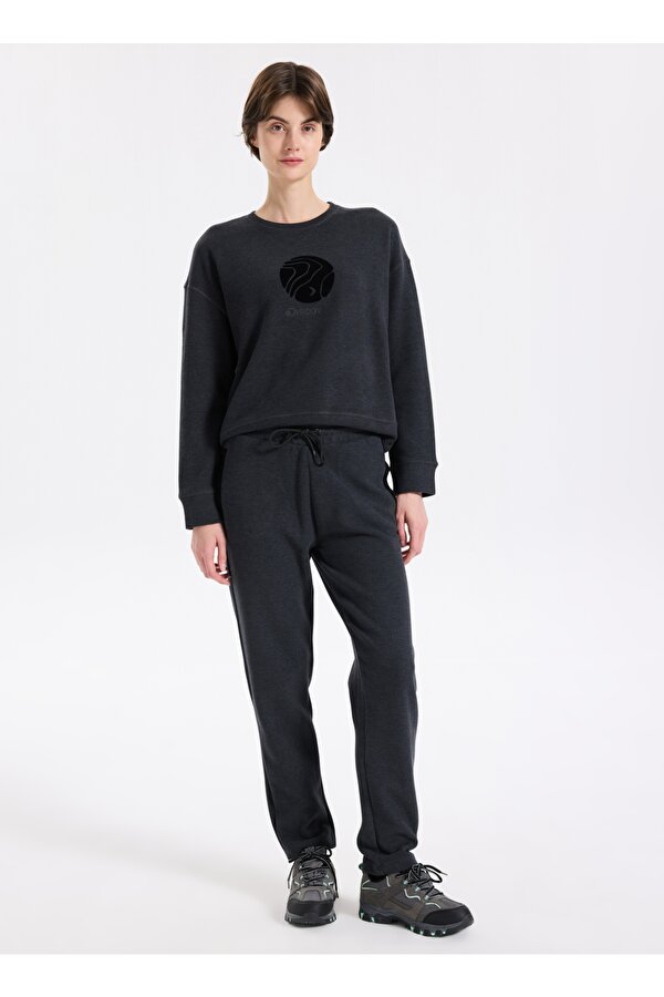 Discovery Expedition D5WL-EA3597 Antrasit Melanj Relaxed Düz Kadın Eşofman Altı