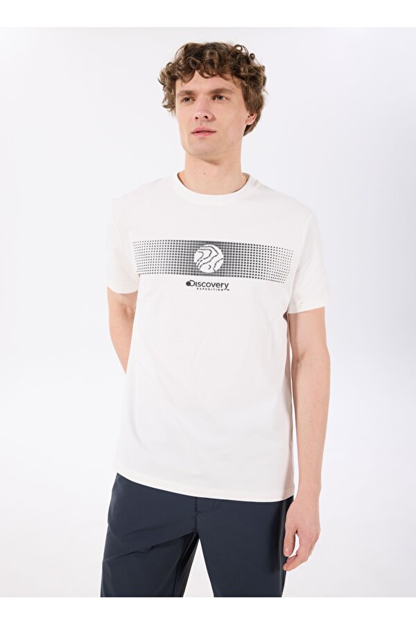 Discovery Expedition D5SM-TST3835 Ekru Bisiklet Yaka Relaxed Baskılı Erkek T-Shirt