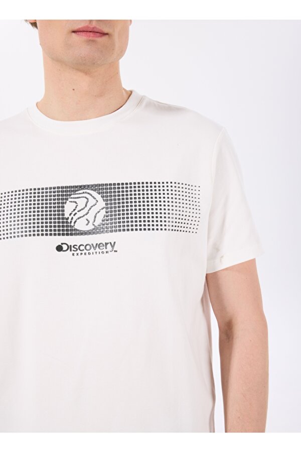 Discovery Expedition D5SM-TST3835 Ekru Bisiklet Yaka Relaxed Baskılı Erkek T-Shirt