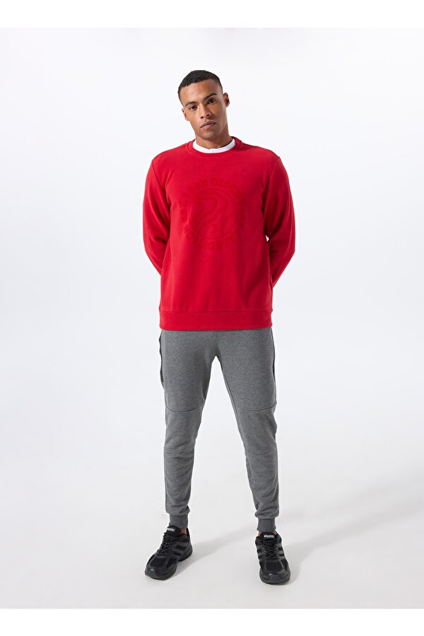 Discovery Expedition D5WM-SWT3872 Kırmızı Bisiklet Yaka Relaxed Baskılı Erkek Sweatshırt