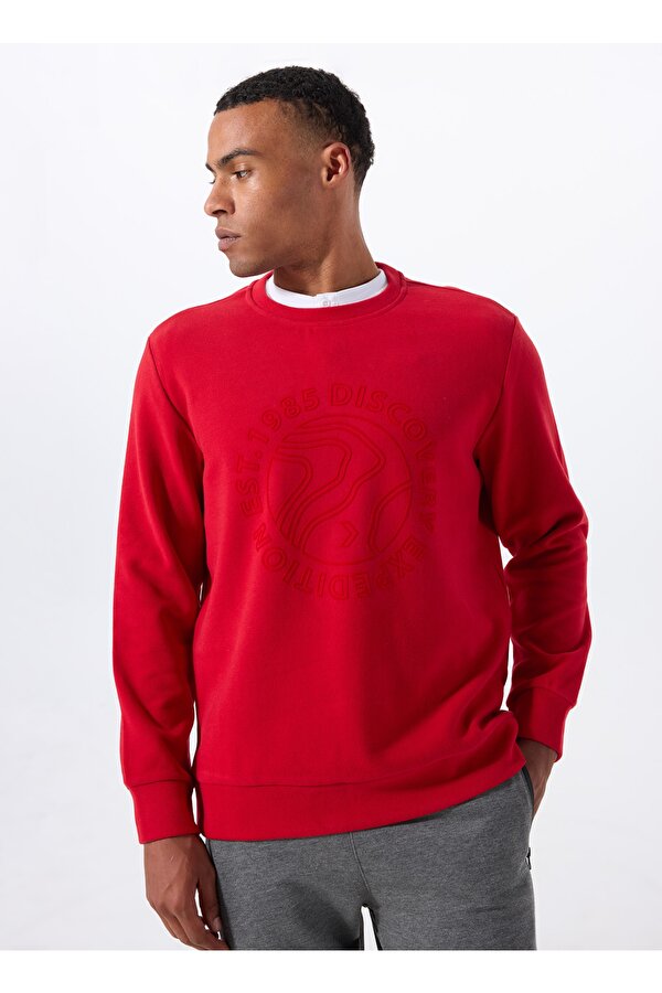Discovery Expedition D5WM-SWT3872 Kırmızı Bisiklet Yaka Relaxed Baskılı Erkek Sweatshırt