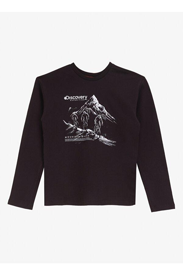 Discovery Expedition Siyah Erkek Çocuk Bisiklet Yaka Relaxed Baskılı T-Shirt D4WB-TST3140