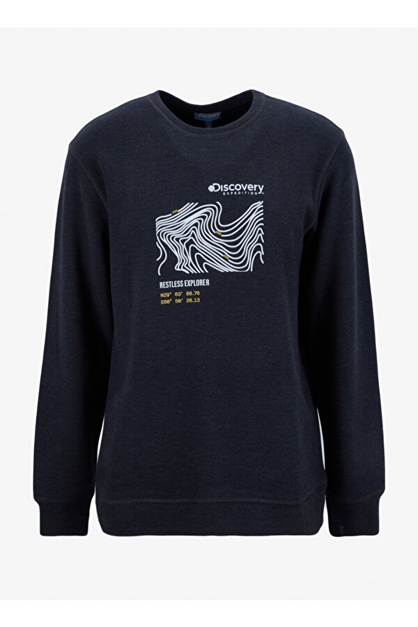 Discovery Expedition D5WM-SWT3827 Antrasit Melanj Bisiklet Yaka Relaxed Baskılı Erkek Sweatshırt