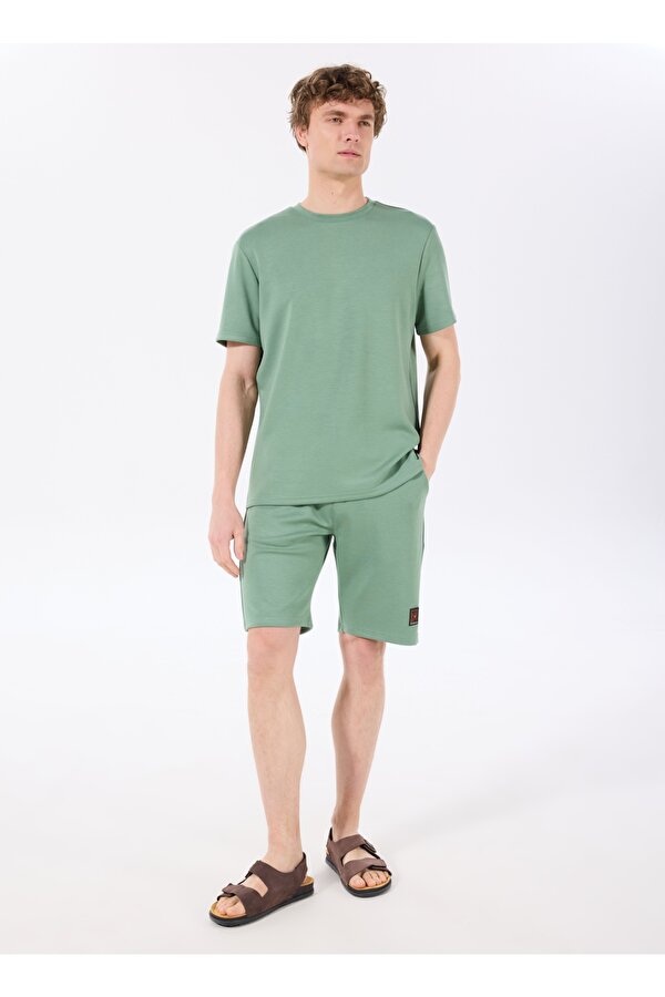 Discovery Expedition D4SM-SHT3221 Açık Haki Standart Düz Erkek Sweat Şort