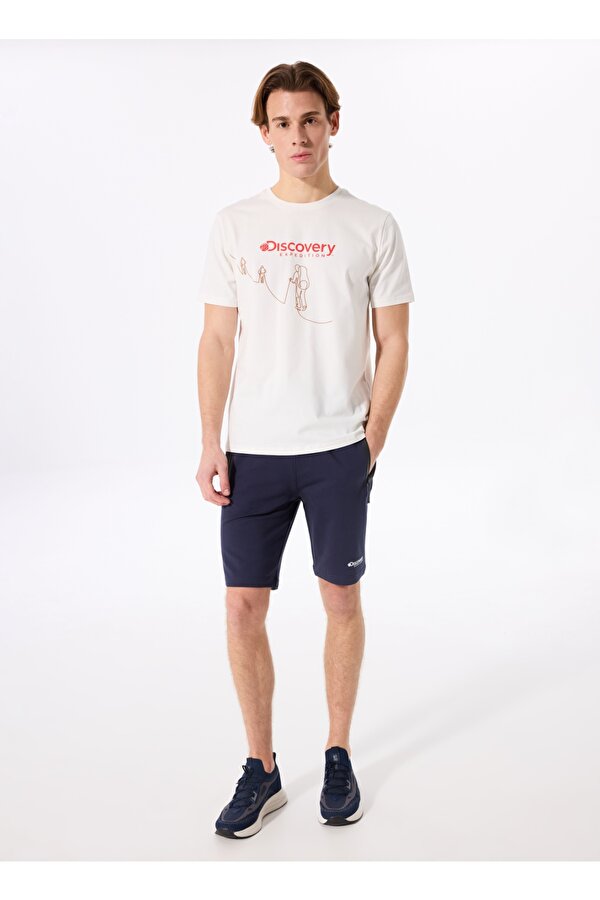 Discovery Expedition D5SM-TST3645 Kırık Beyaz Bisiklet Yaka Relaxed Baskılı Erkek T-Shirt