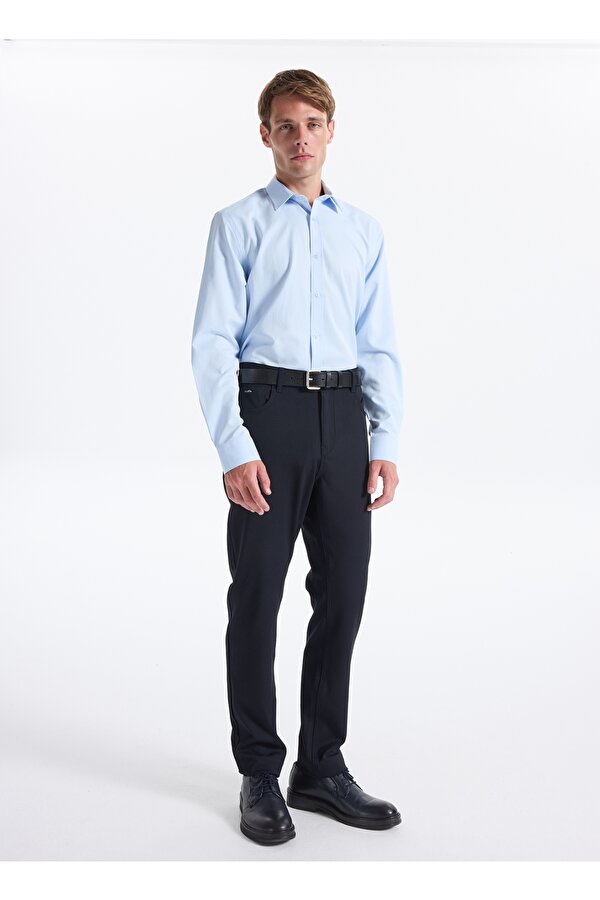 Fabrika Slim Fit Gömlek Yaka Armürlü Mavi Erkek Gömlek MAYDOS-Y 303