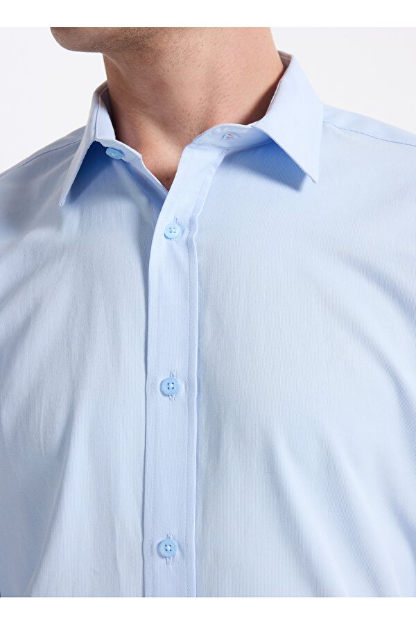 Fabrika Slim Fit Gömlek Yaka Armürlü Mavi Erkek Gömlek MAYDOS-Y 303