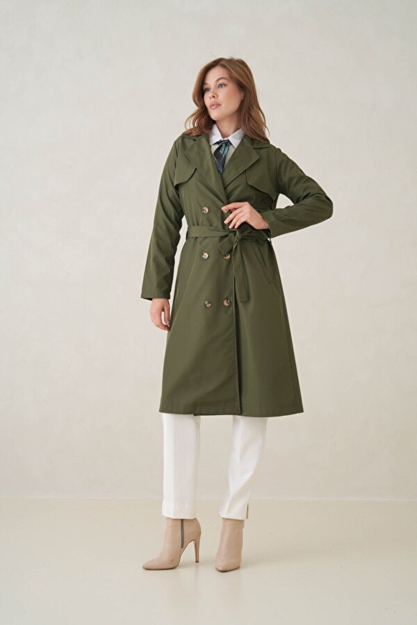 D1fference Su Geçirmez Kruvaze Yaka Sık Dokuma Kadın Trençkot