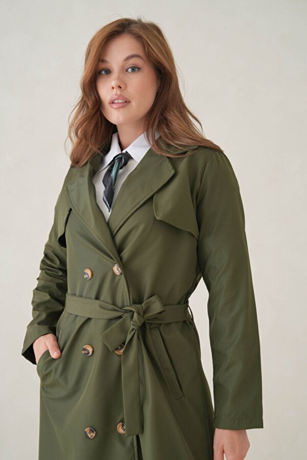 D1fference Su Geçirmez Kruvaze Yaka Sık Dokuma Kadın Trençkot