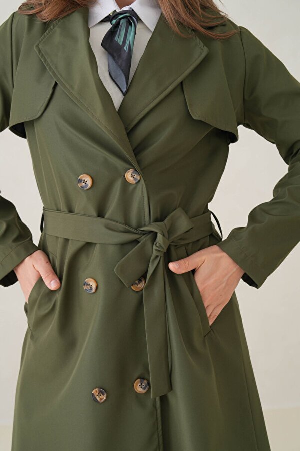 D1fference Su Geçirmez Kruvaze Yaka Sık Dokuma Kadın Trençkot