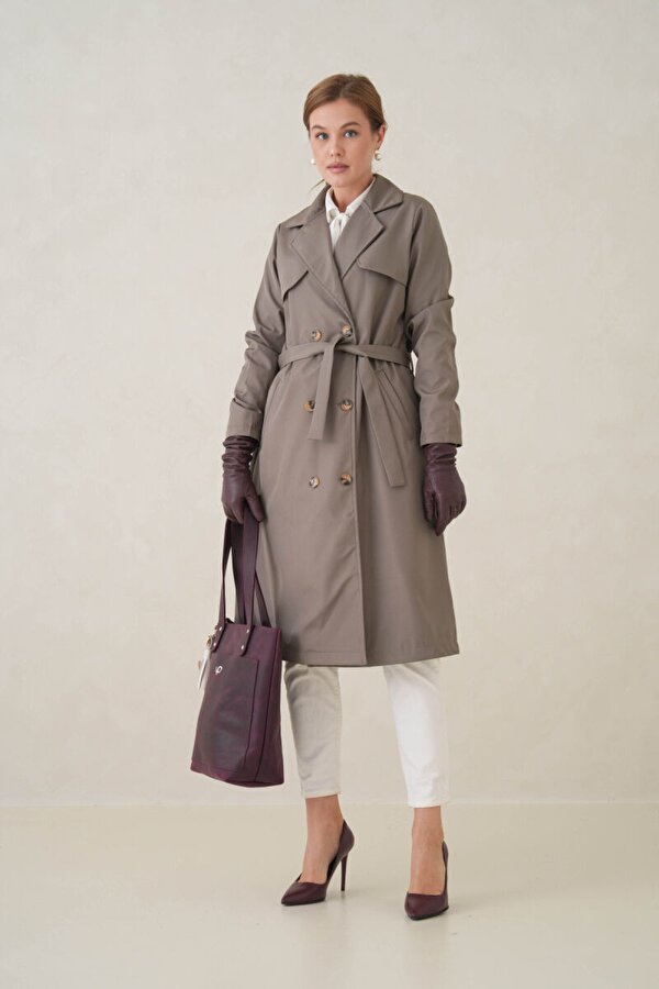 D1fference Su Geçirmez Kruvaze Yaka Sık Dokuma Kadın Trençkot