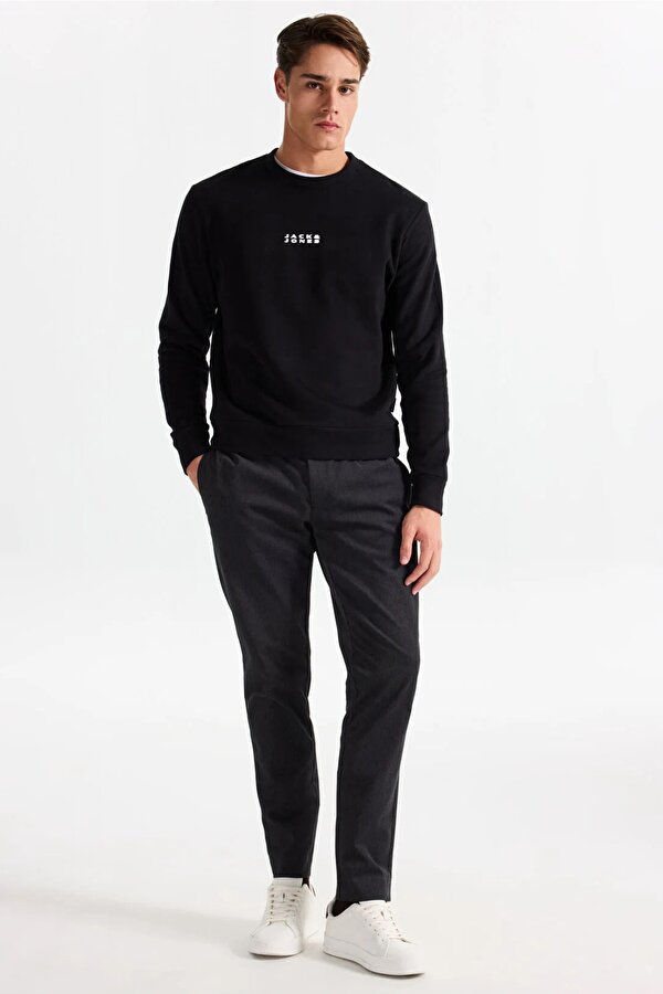 Jack & Jones Erkek Jcostance Bisiklet Yaka %100 Pamuk Sweatshirt 12282821 Siyah