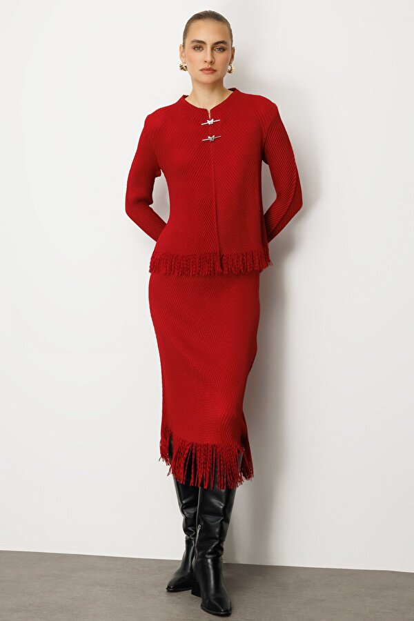 Ekol Kadın Kelebek Aksesuarlı Püsküllü Bluz 3909 Bordo