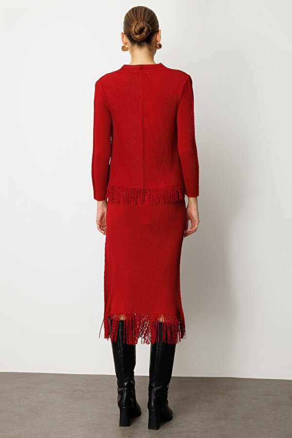 Ekol Kadın Kelebek Aksesuarlı Püsküllü Bluz 3909 Bordo