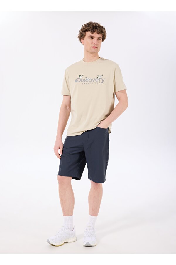 Discovery Expedition D4SM-TST3310 Bej Bisiklet Yaka Basic Baskılı Erkek T-Shirt