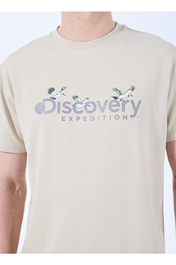 Discovery Expedition D4SM-TST3310 Bej Bisiklet Yaka Basic Baskılı Erkek T-Shirt