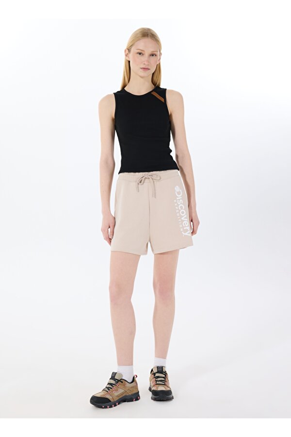 Discovery Expedition D4SL-SHT3023 Bej Standart Baskılı Kadın Sweat Şort