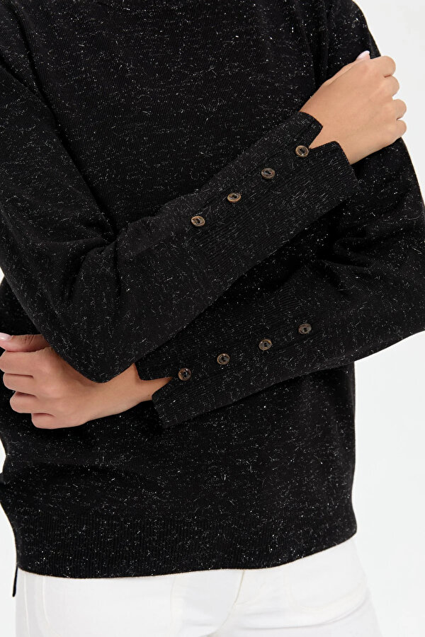 Desen Triko Kadın Sıfır Yaka Önü Kısa Arkası Uzun Bluz 23331 Siyah