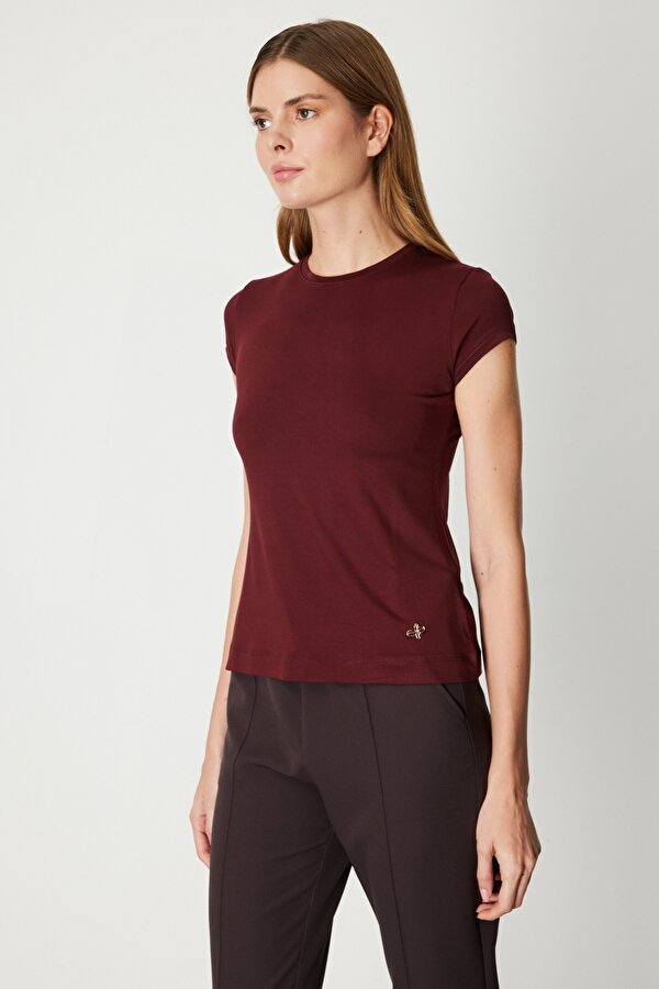 On Kadın Sıfır Yaka Ay Kol Basic Bluz 61302 Bordo