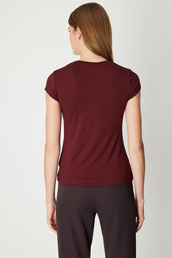 On Kadın Sıfır Yaka Ay Kol Basic Bluz 61302 Bordo