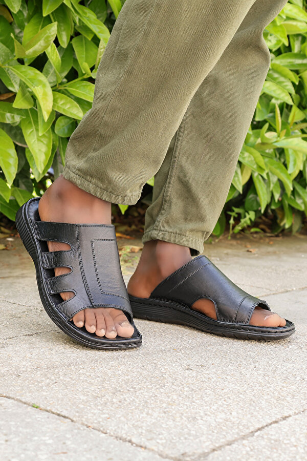 Fast Step Hakiki Deri  Erkek Düz Terlik 018MA127-1791