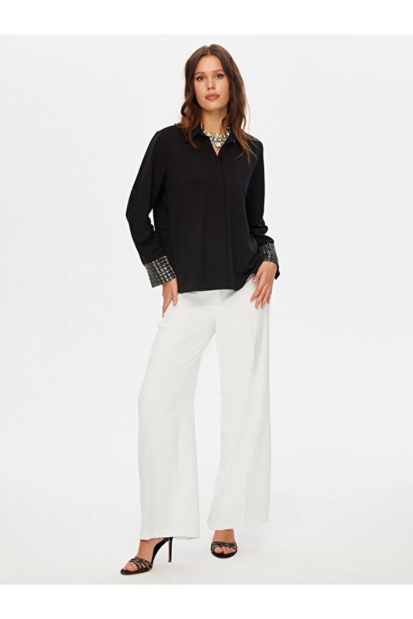 Faik Sönmez Kolları Boncuk Payet İşli Şık Kadın Gömlek W26GML011