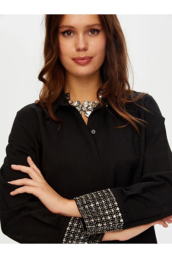 Faik Sönmez Kolları Boncuk Payet İşli Şık Kadın Gömlek W26GML011