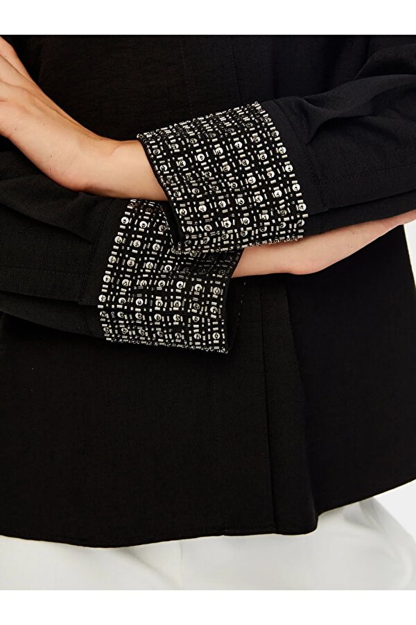 Faik Sönmez Kolları Boncuk Payet İşli Şık Kadın Gömlek W26GML011