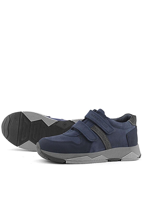 Rakerplus Hakiki Deri Lacivert Cırtlı Çocuk Spor Ayakkabı