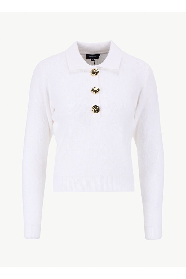 Fabrika Polo Yaka Relaxed Örgü Desenli Ekru Kazak Kadın F5WL-KZK0082