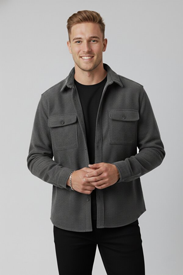 Deep Sea DeepSEA Füme Cepli Likralı Kadife Kumaş Rahat Kesim Erkek Gömlek – Yumuşak Dokulu, Şık Tasarım Gömlek 2600759