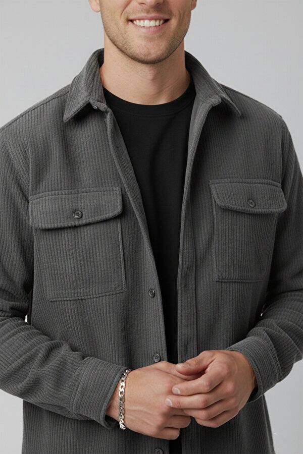 Deep Sea DeepSEA Füme Cepli Likralı Kadife Kumaş Rahat Kesim Erkek Gömlek – Yumuşak Dokulu, Şık Tasarım Gömlek 2600759