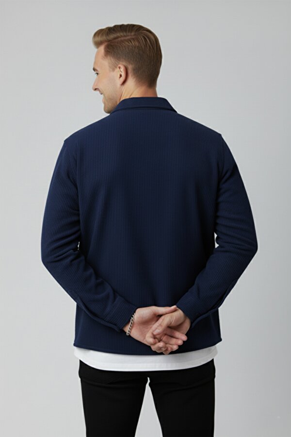 Deep Sea DeepSEA Lacivert Cepli Likralı Kadife Kumaş Rahat Kesim Erkek Gömlek – Yumuşak Dokulu, Şık Tasarım Gömlek 2600759