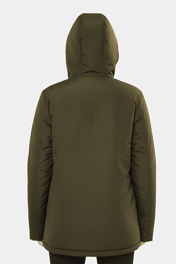 D1fference İçi Kürklü Su ve Rüzgar Geçirmez Cepli Kapüşonlu Kadın Mont