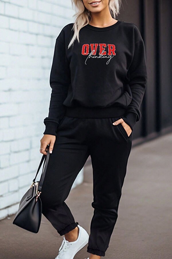 uyguntarz Unisex Over Baskılı Bisiklet Yaka Eşofman Takımı